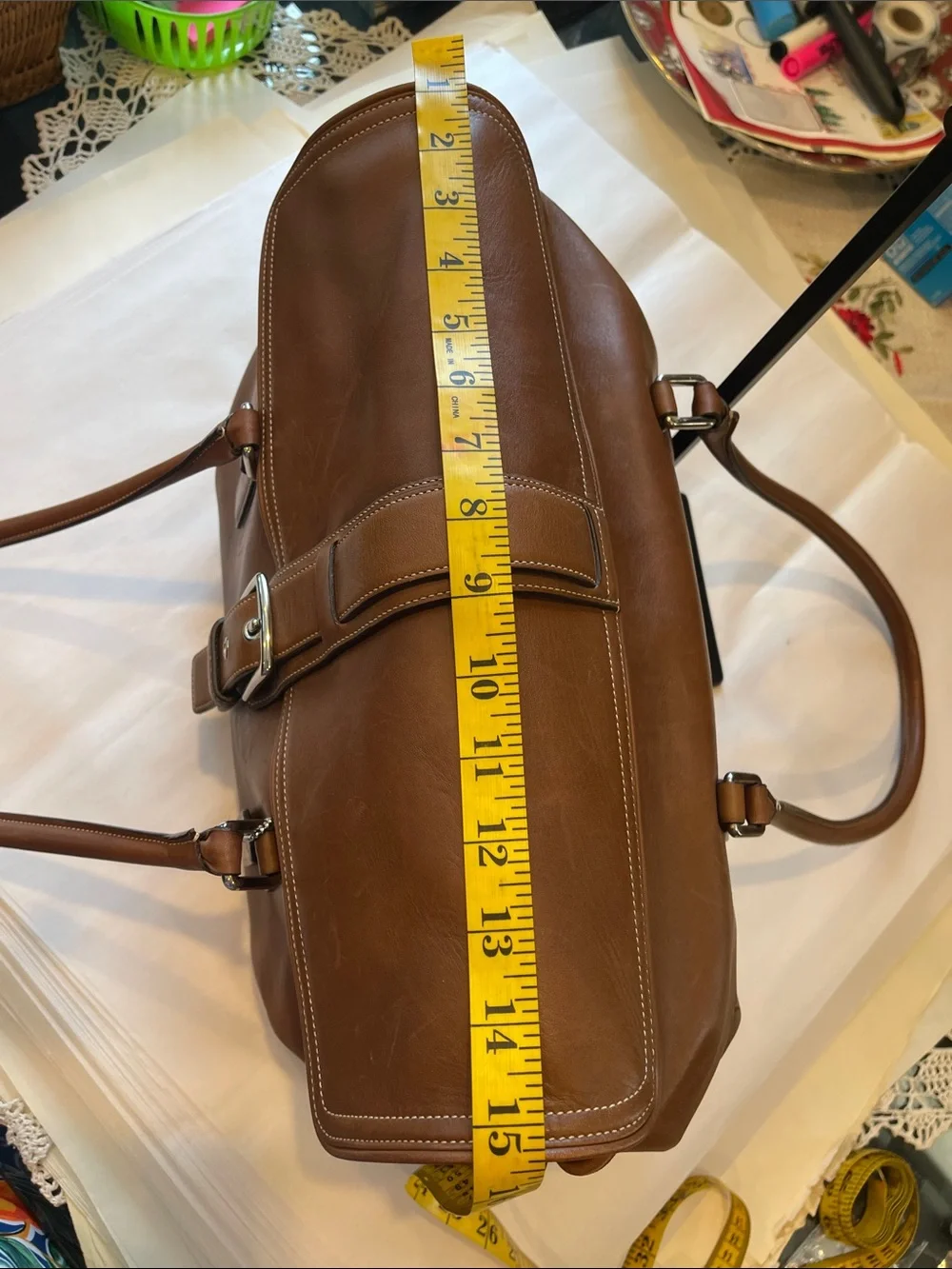 Coach LG Burnished Caramel Tan Leather Soho Buckle Flap Tote Bag Purse Satchel